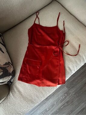 Urban Outfitters Red Satin Wrap Mini Dress/skort size extra small